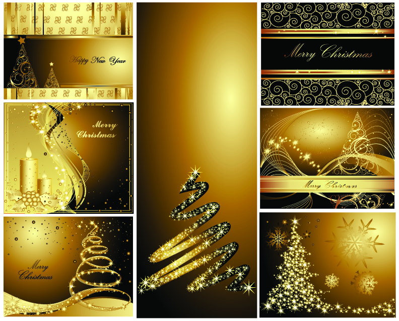 free vector Gold christmas postcards vector